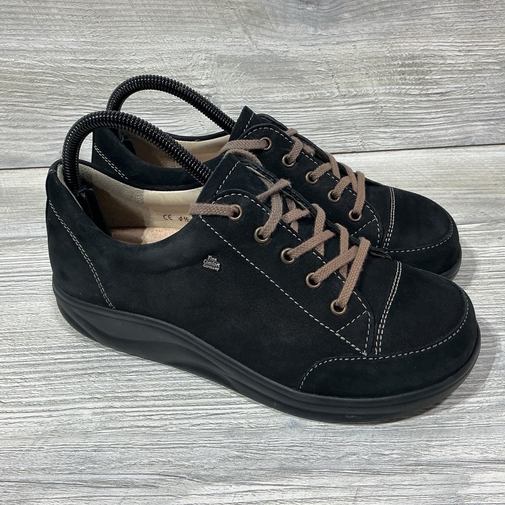 Finn Comfort Soho Black Lace-Up Leather Sneaker Shoes UK 4.5 Women's US 7